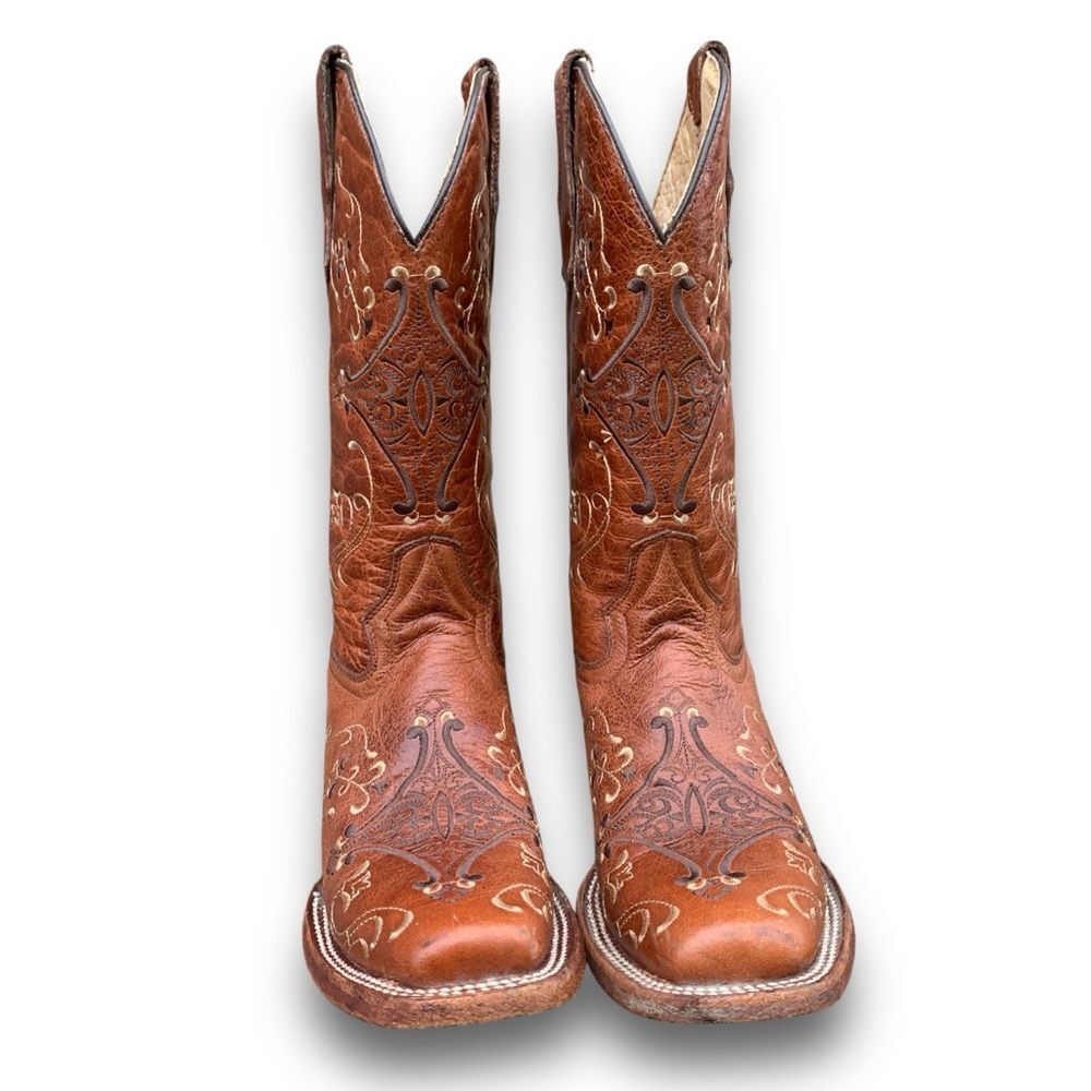 Circle G Cognac Embroidered Cowgirl Leather Cowboy Boots Women’s size 7.5 - Picture 9 of 16